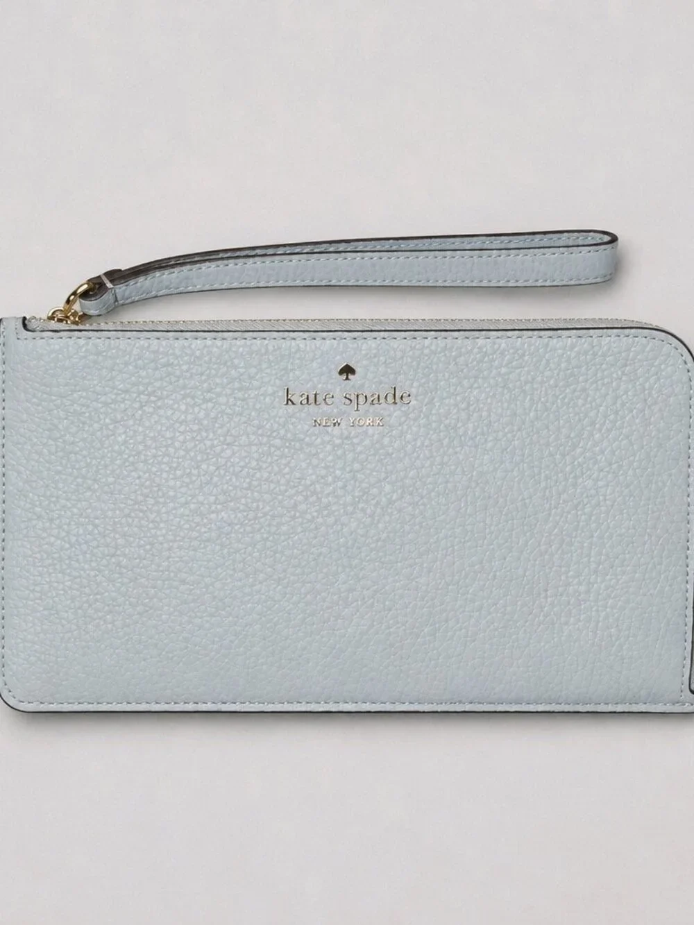 kate spade wristlet light blue pebbled leather